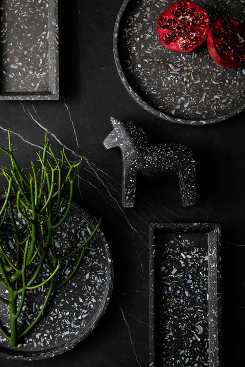 Square Tray Black Seashell
