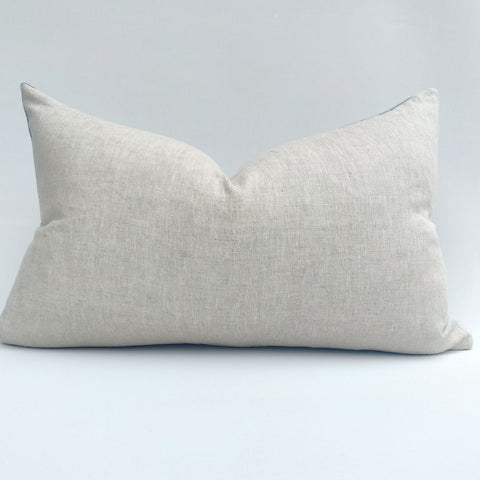 Velvet & French Linen Feather Filled Cushion Lumbar - Moss Green