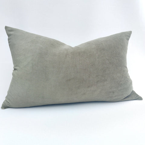 Velvet & French Linen Feather Filled Cushion Lumbar - Moss Green