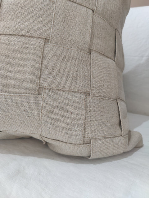 [PREORDER] Shabby Chic French Linen Cotton Cushion Feather Filled - Intertwined Natural