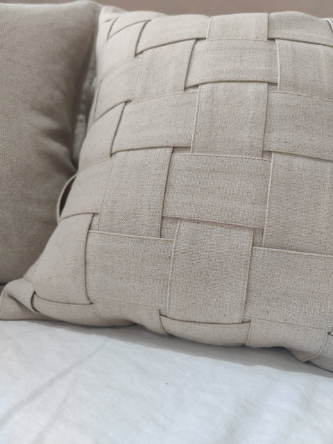 [PREORDER] Shabby Chic French Linen Cotton Cushion Feather Filled - Intertwined Natural